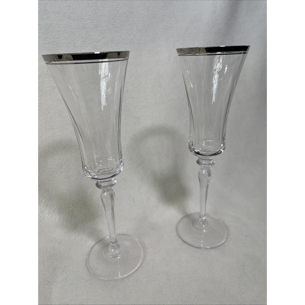 Gorham Crystal Grand Manor Platinum Champagne Flutes X 2